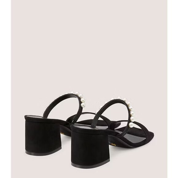 Stuart Weitzman Goldie 60 Pearl Slide Sandals 6.5 NIB Block Heel Black Suede - Picture 13 of 14